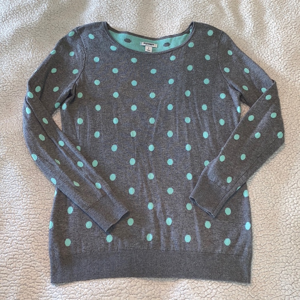 Grey and Tiffany Blue Polka Dot Sweater